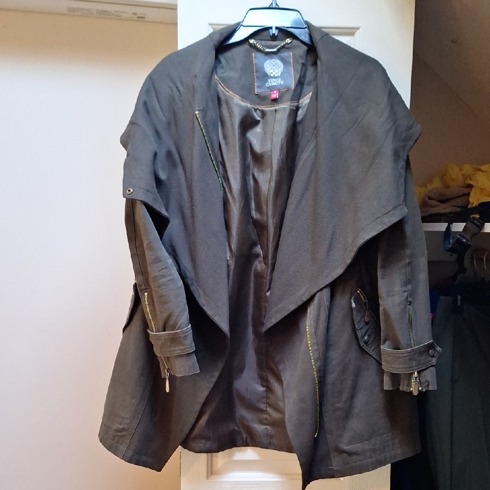 Dark Grayish Brown Trench Coat /Jacket with Zipper Details.
